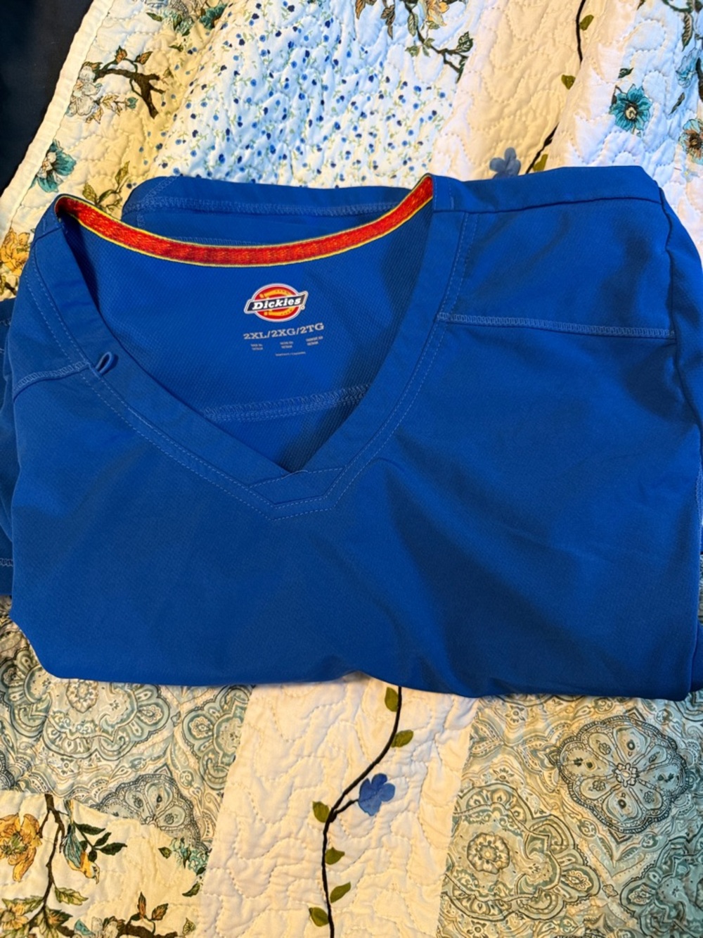 Dickies Bright Royal Blue V-Neck Scrub Top with Red Trim